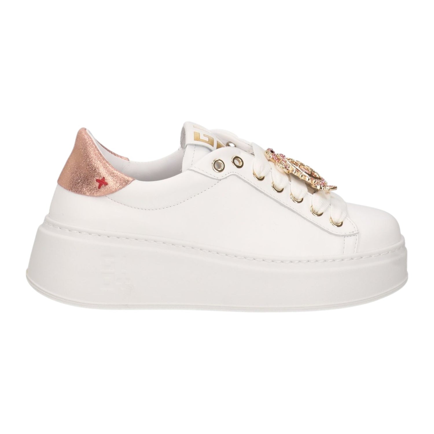 Gio+ Sneakers Platform Donna in Pelle Bianco Rosa con Accessorio