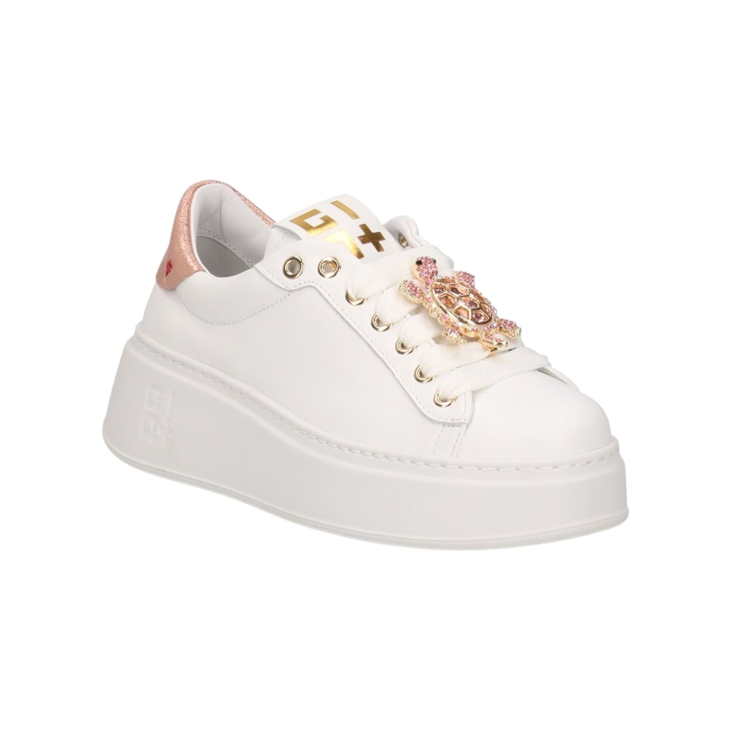 Gio+ Sneakers Platform Donna in Pelle Bianco Rosa con Accessorio