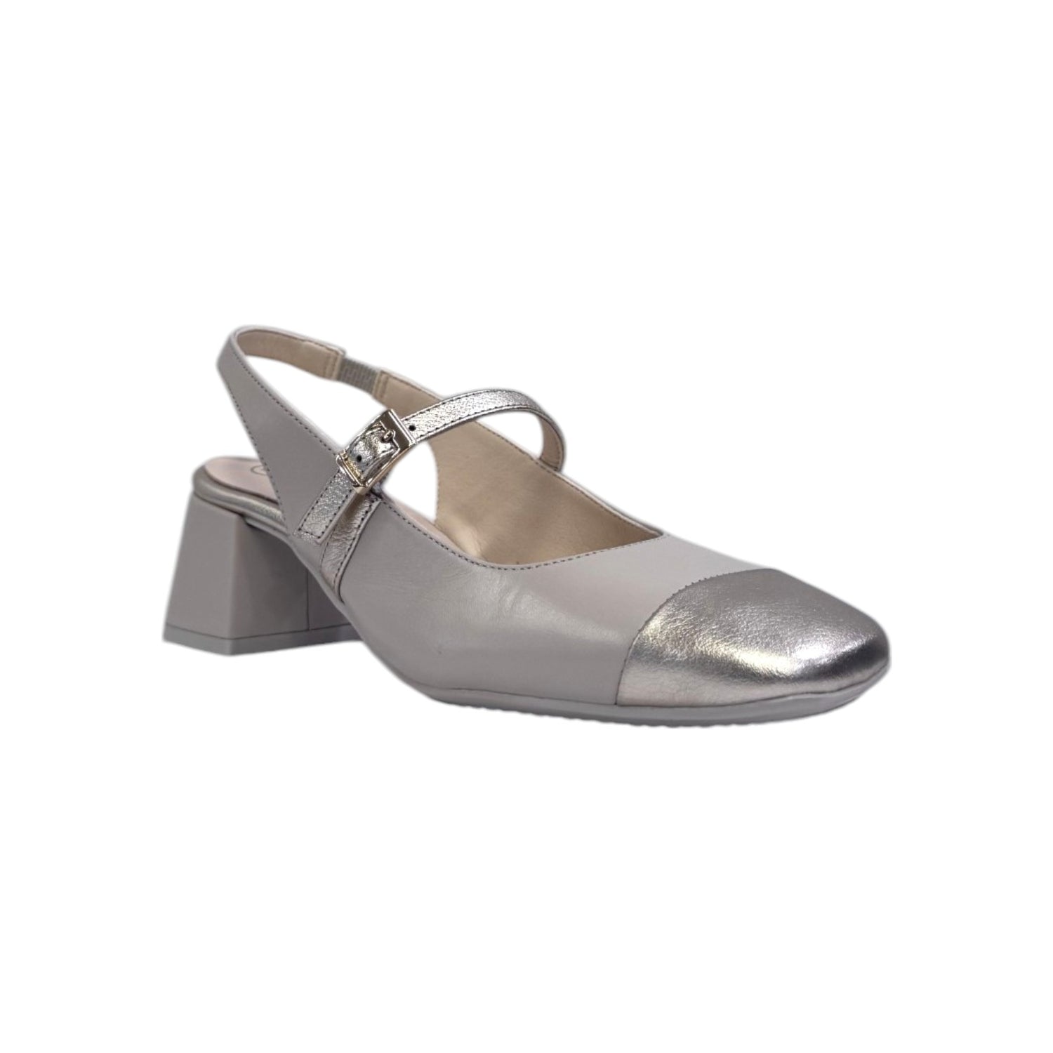 Descanflex Chanelle Donna in Pelle Ecru con Punta Laminata con Tacco Largo di 7cm