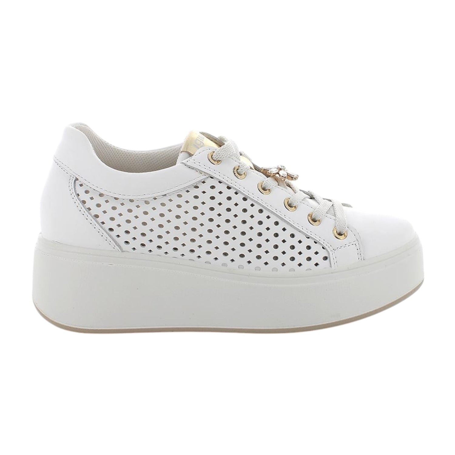 Igi&Co Sneakers Platform Bianca Traforata con Charm da Donna