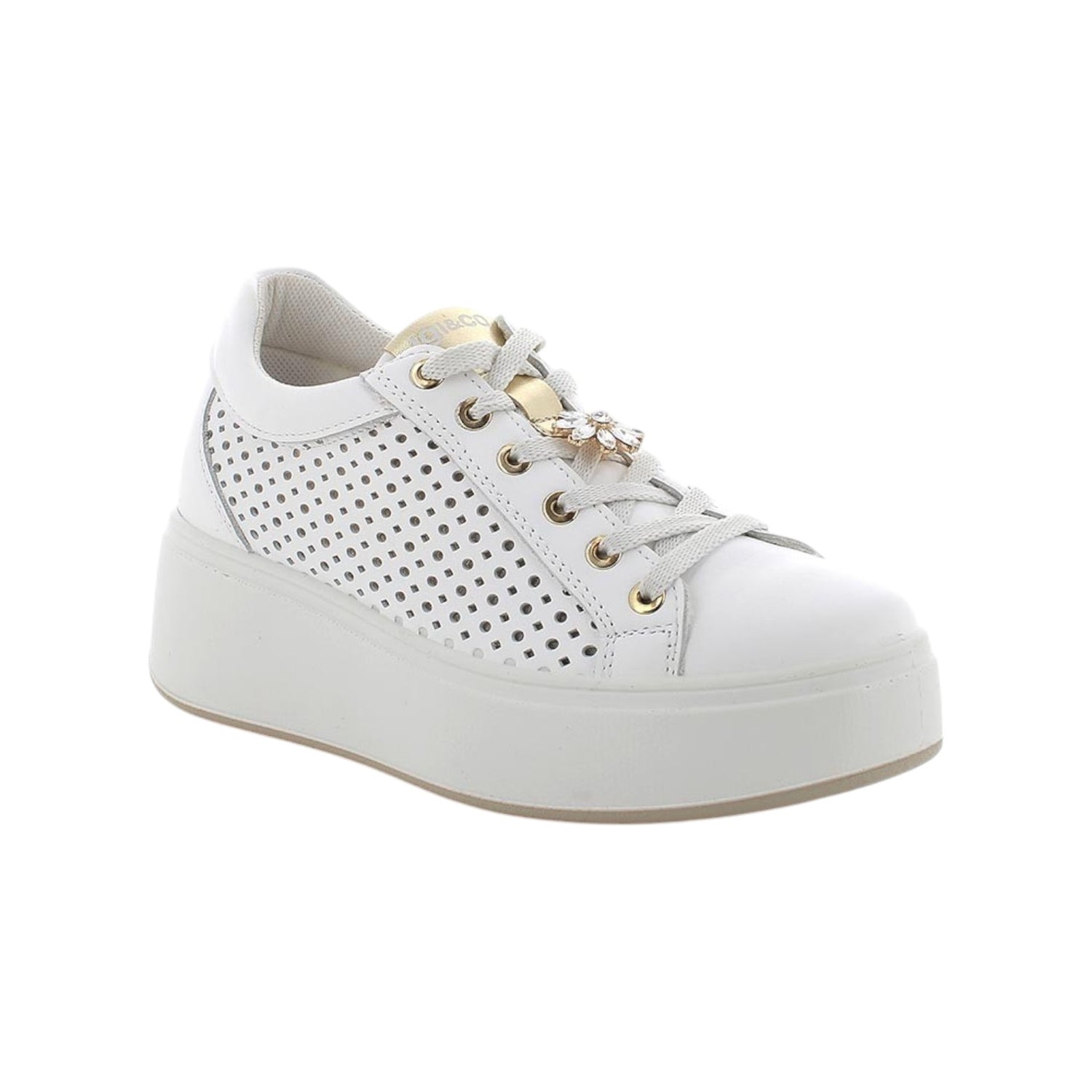 Igi&Co Sneakers Platform Bianca Traforata con Charm da Donna