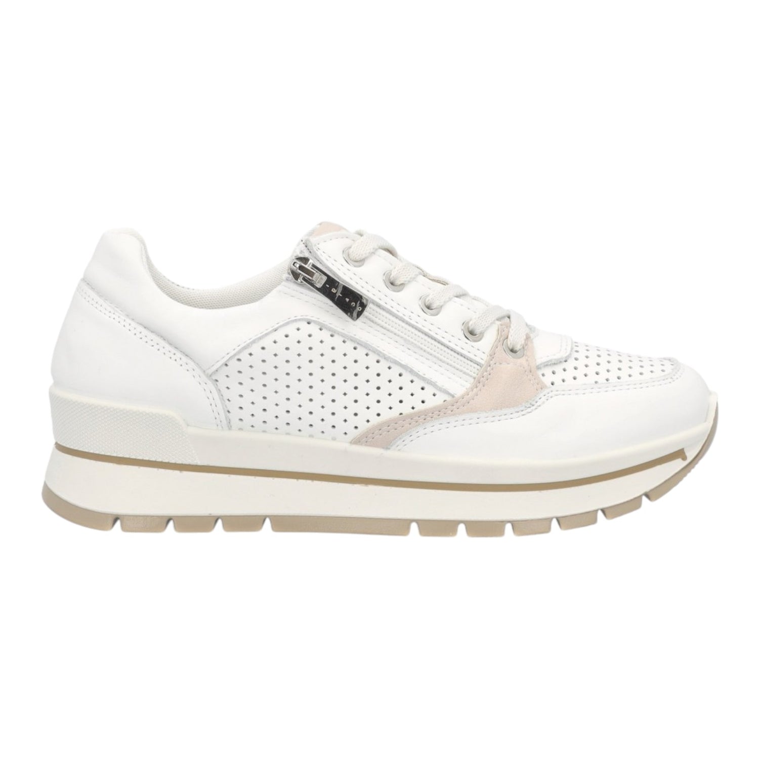 Igi&Co Sneakers Bianca Traforata con Lacci e Cerniera Laterale da Donna