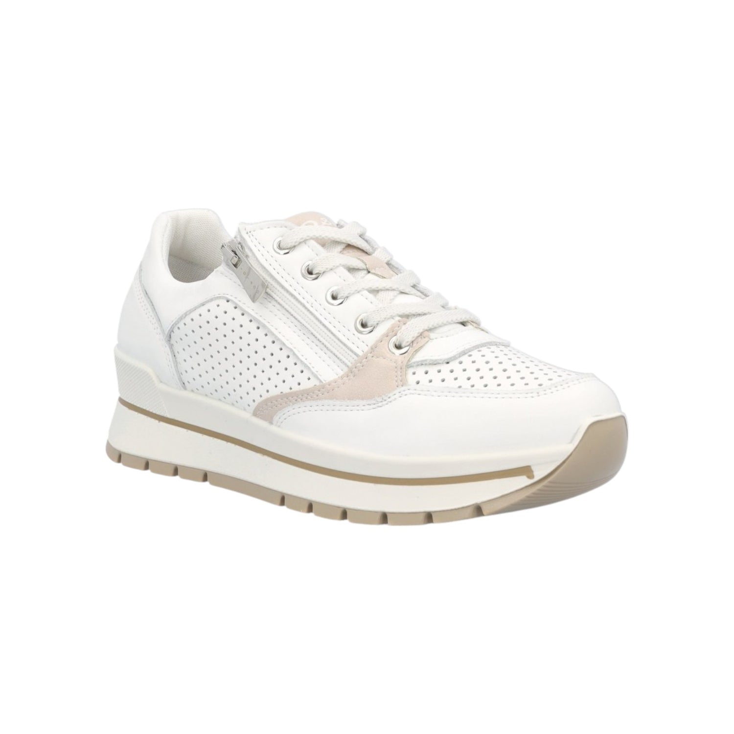 Igi&Co Sneakers Bianca Traforata con Lacci e Cerniera Laterale da Donna