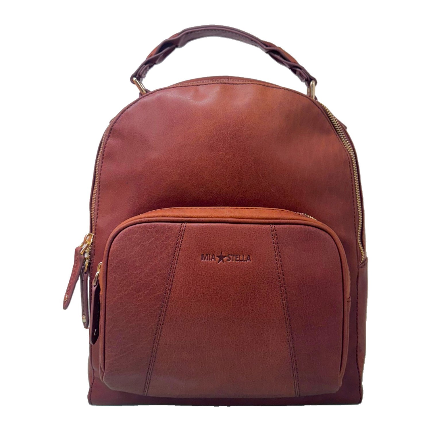 Mia Stella Zaino Cuoio con Tasca Frontale in Pelle da Donna