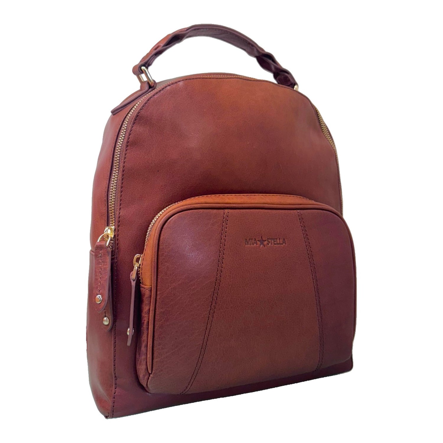 Mia Stella Zaino Cuoio con Tasca Frontale in Pelle da Donna