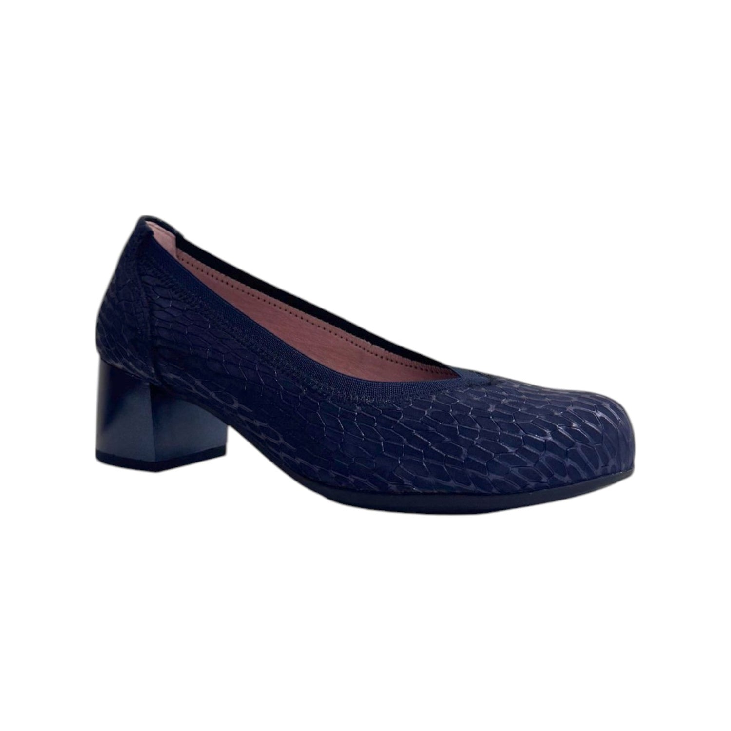 Pitillos Dècollettè Donna in Pelle Blu con Finitura Lucida e Tacco Largo di 5cm