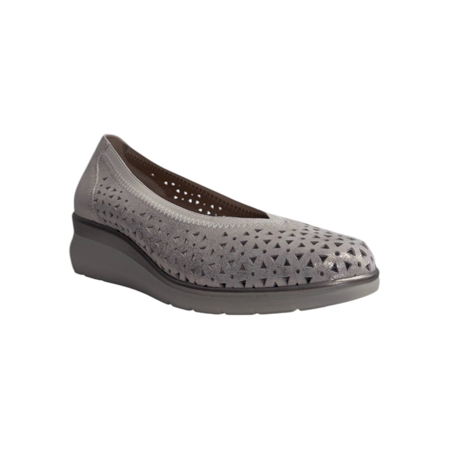 Pitillos Décolleté Donna in Pelle Traforata Laminata Oro con Zeppa e Bordo Elasticizzato