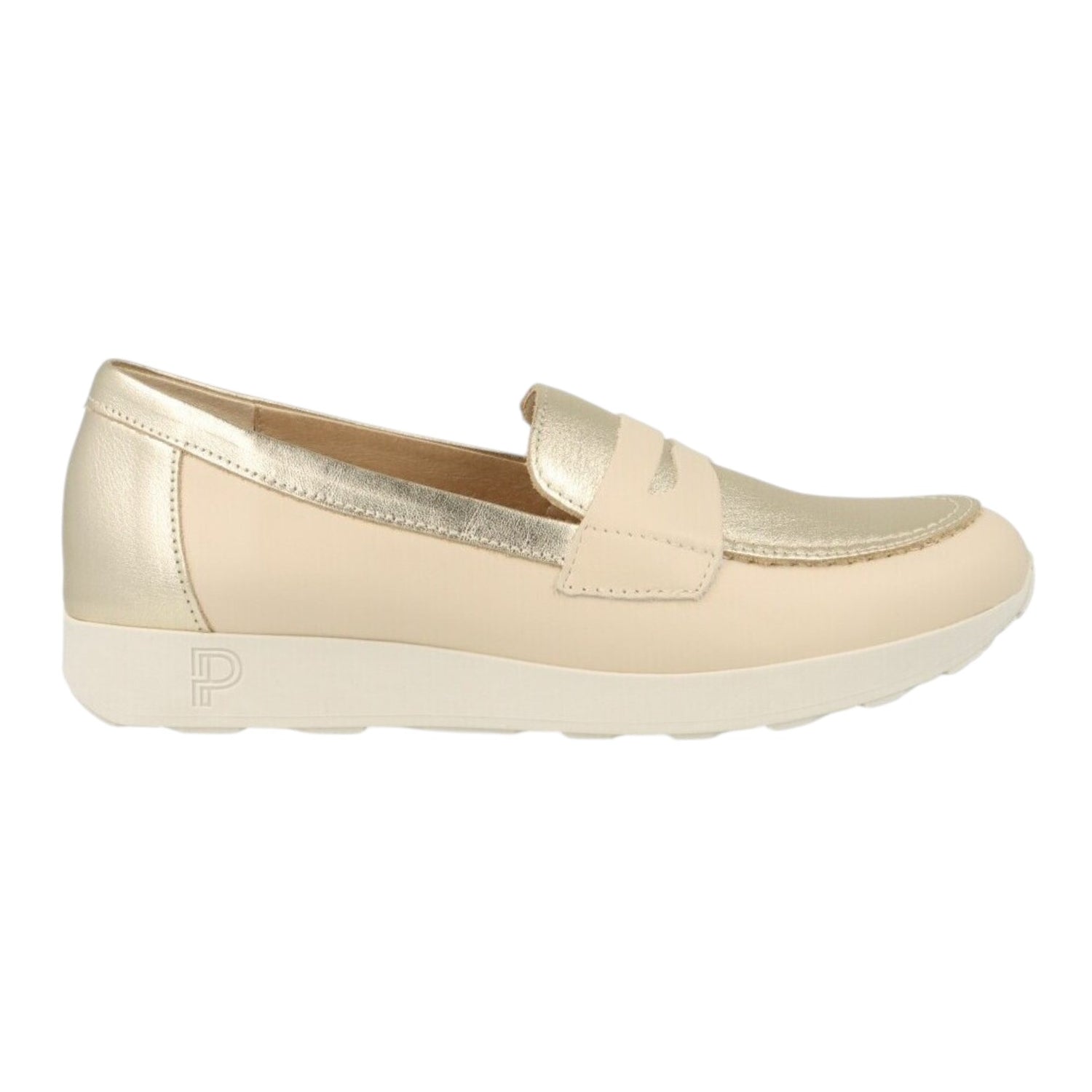 Pitillos Mocassino Donna in Pelle Crema con Dettagli Laminati Oro