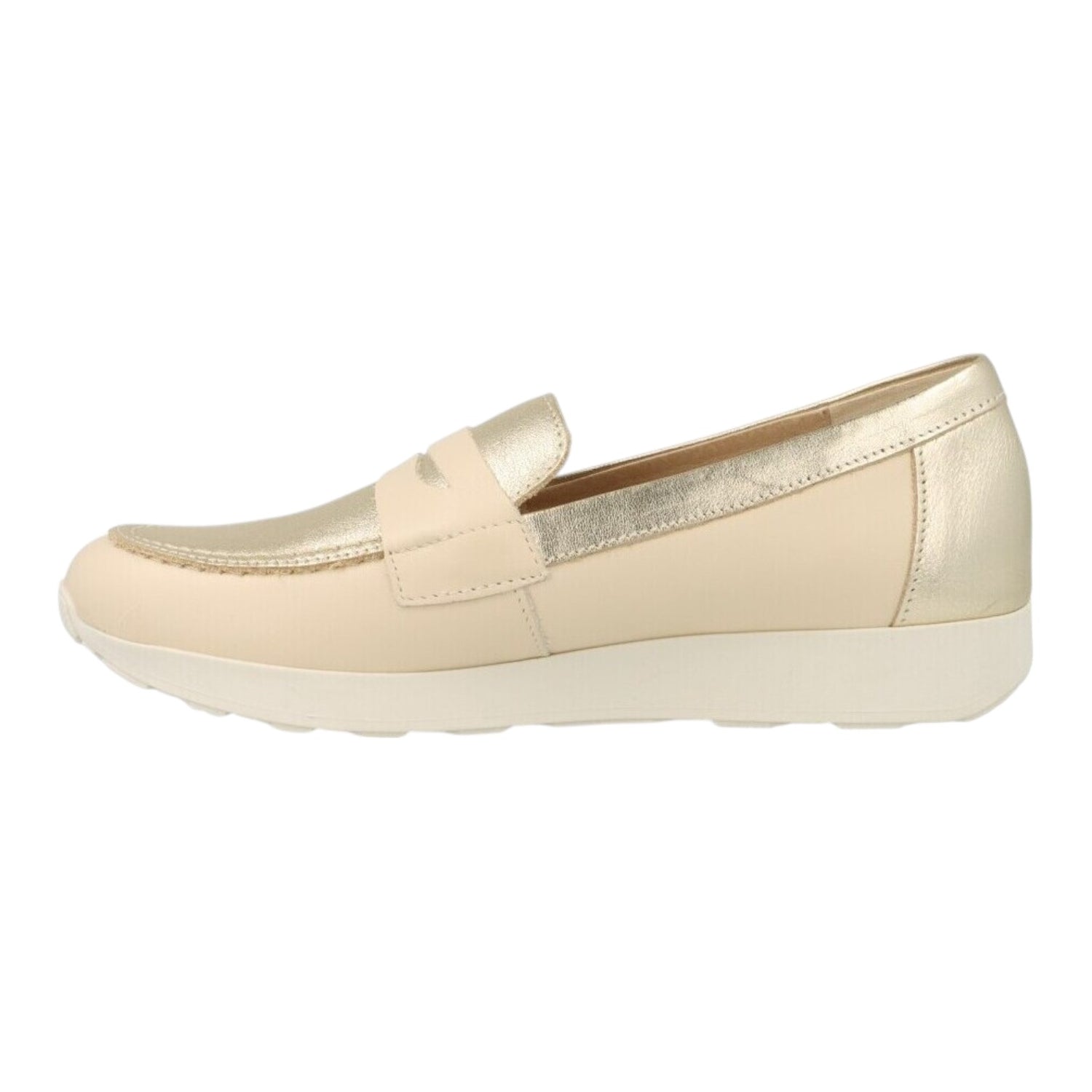 Pitillos Mocassino Donna in Pelle Crema con Dettagli Laminati Oro