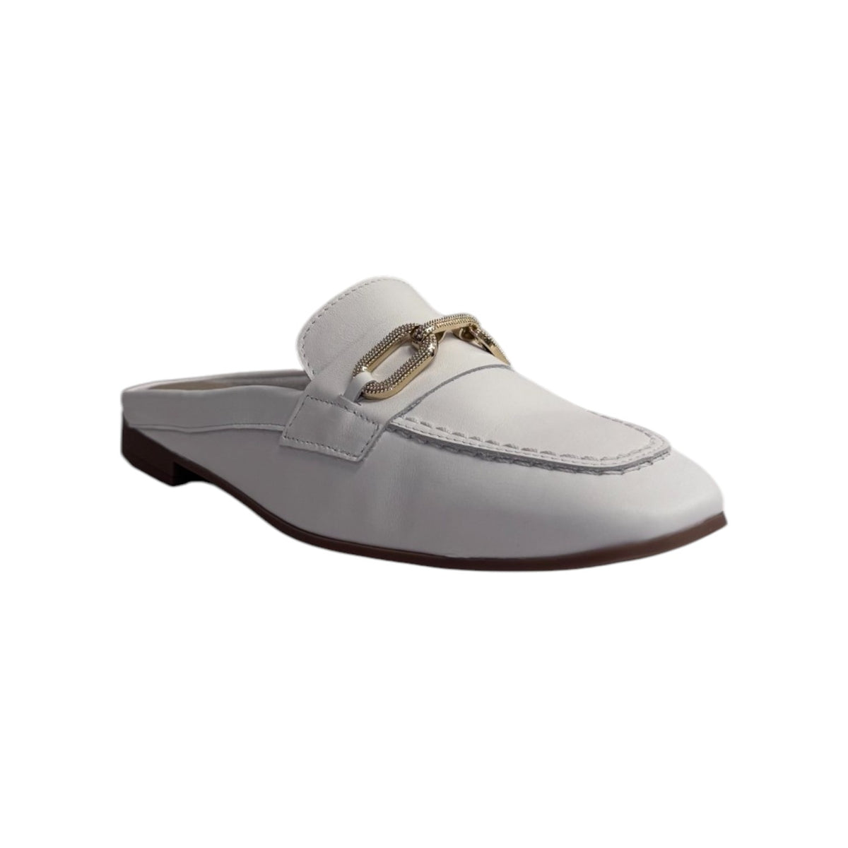 Pitillos Sabot Donna in Pelle Bianca con Morsetto Dorato