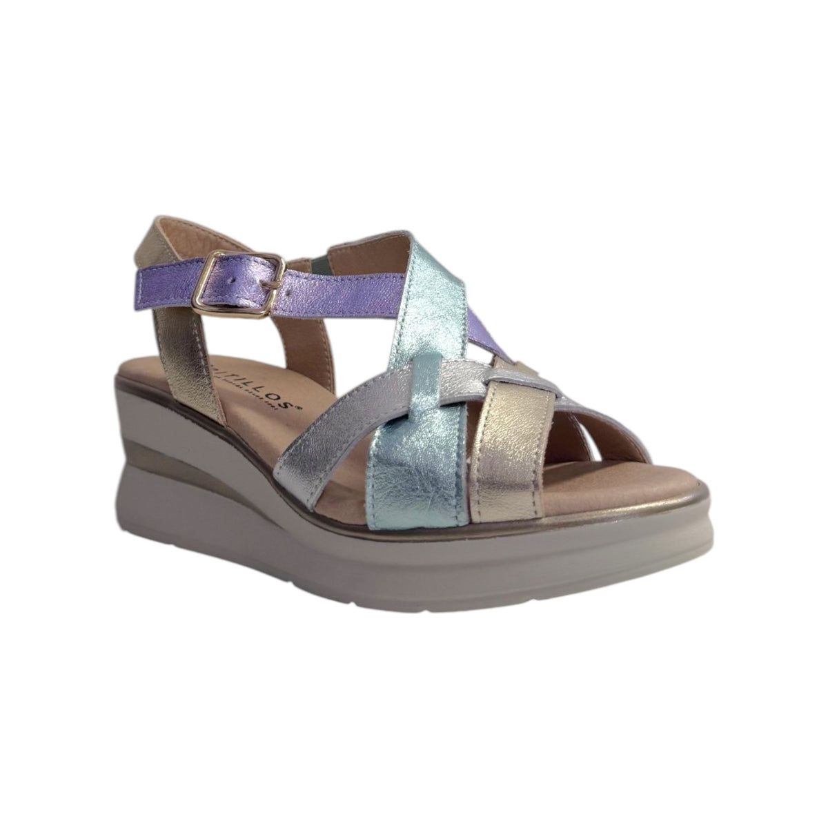Pitillos Sandalo Donna in Pelle Oro Multi con Zeppa