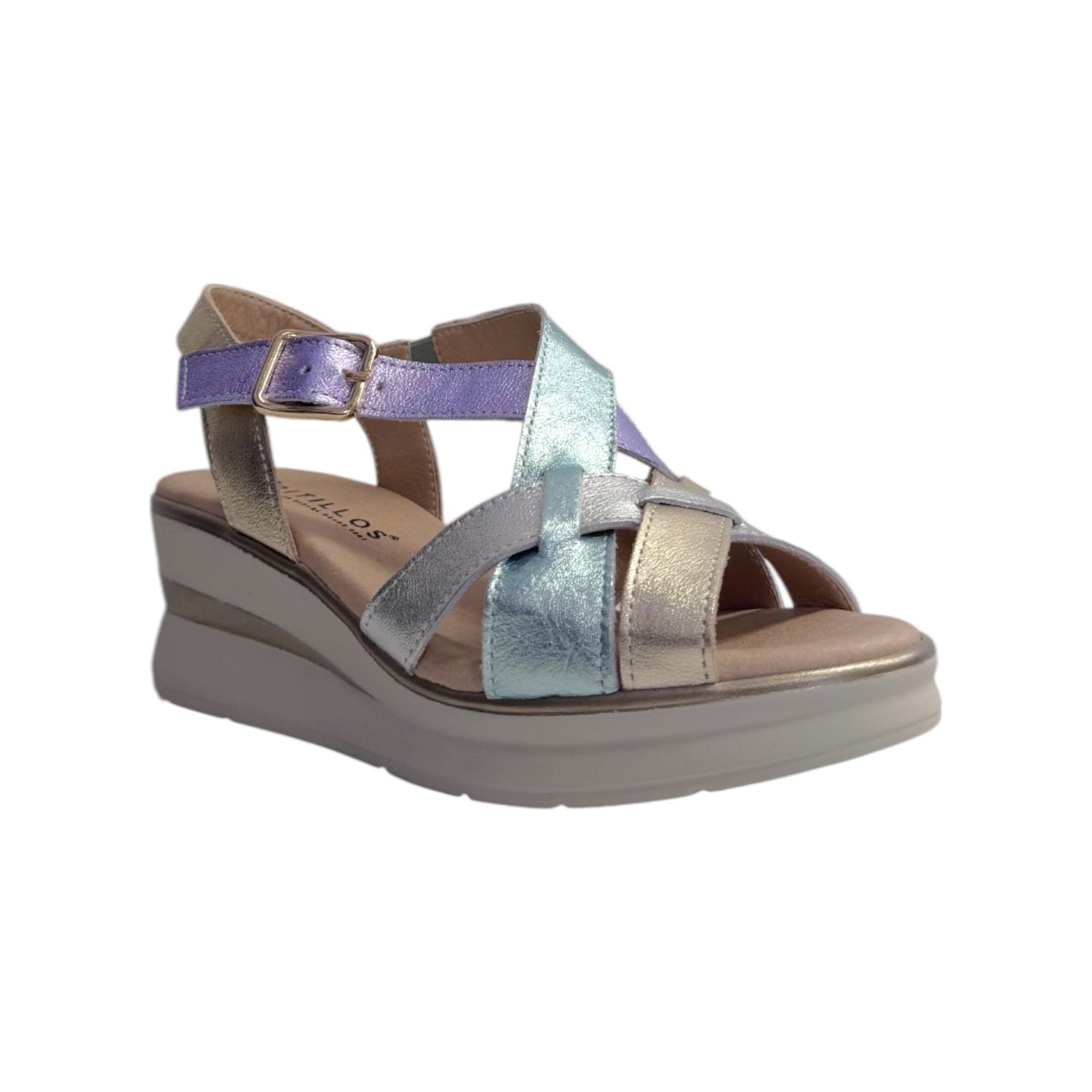 Pitillos Sandalo Donna in Pelle Oro Multi con Zeppa