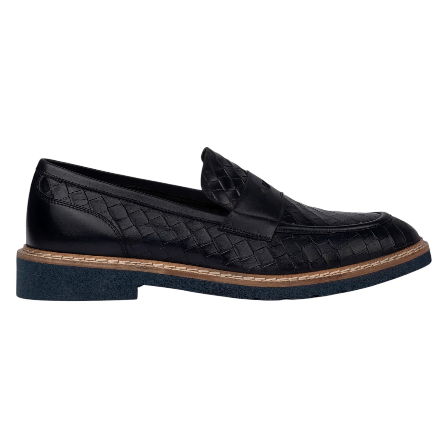 Exton Mocassino  Uomo in Pelle Blu con Motivo Intrecciato e Bordo Cucito