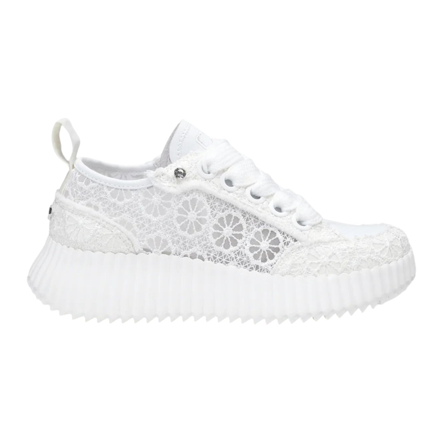 Cult Sneakers Bianca Platform Traforata con Disegno Floreale da Donna