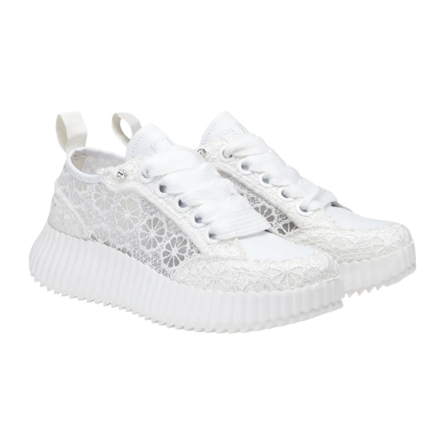 Cult Sneakers Bianca Platform Traforata con Disegno Floreale da Donna