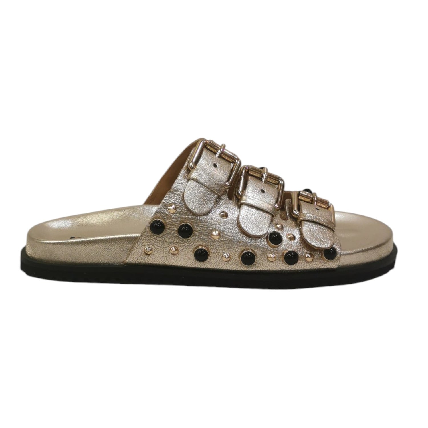 Keys Ciabatta Donna Platino in Pelle con Fibbie e Borchie