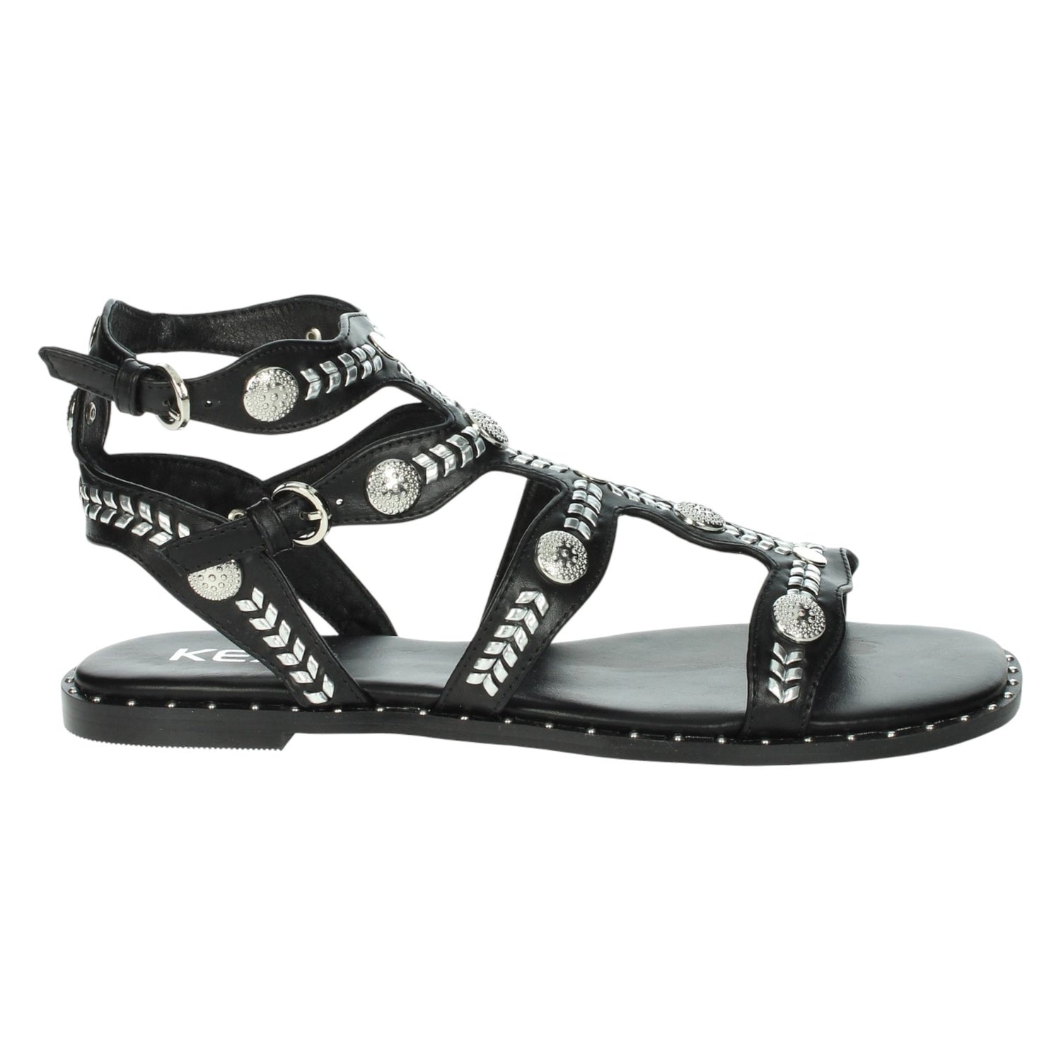 Keys Sandalo Basso Donna in Ecopelle Nero con Borchie e Cinturini