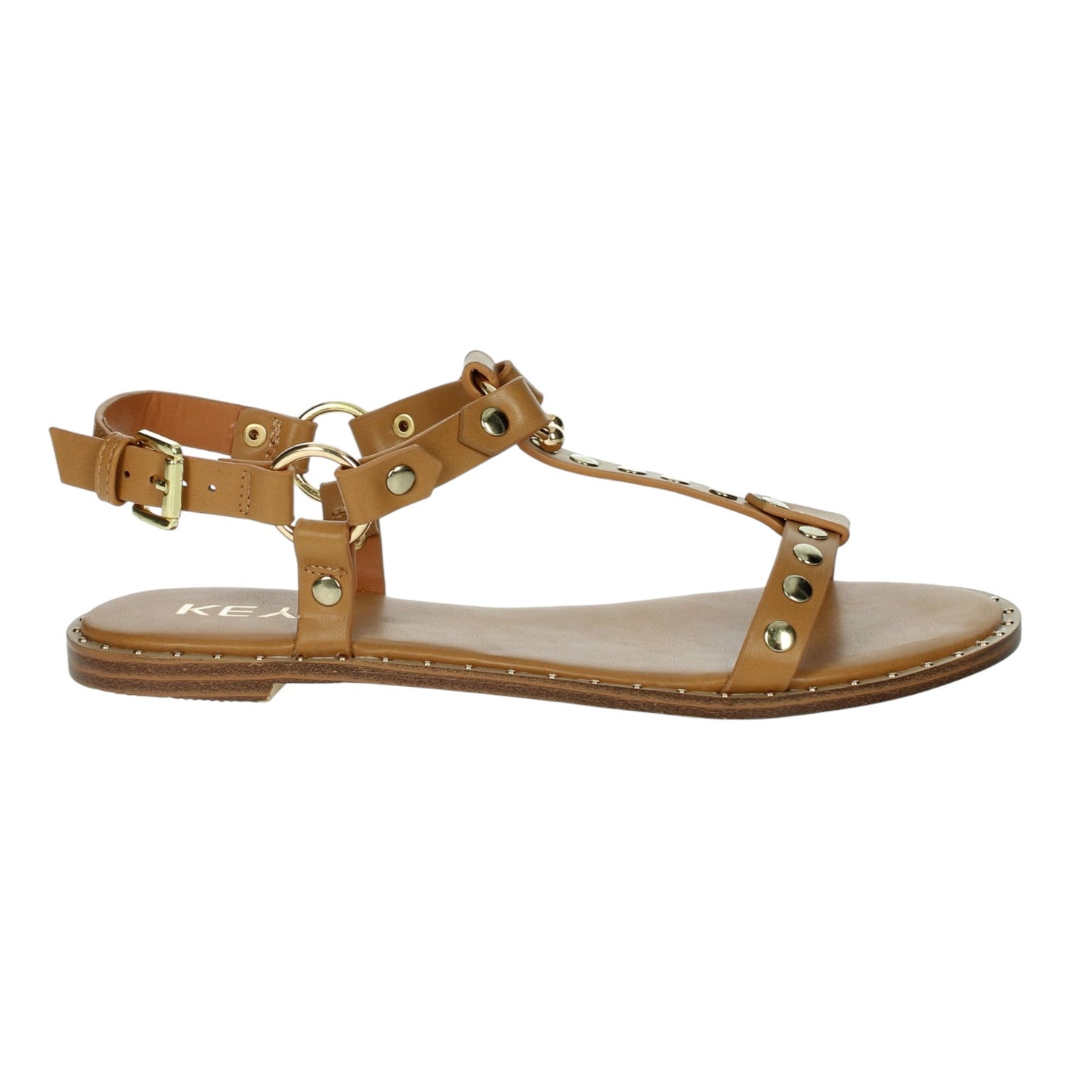 Keys Sandalo Basso Donna in Ecopelle Cuoio con Borchie Dorate