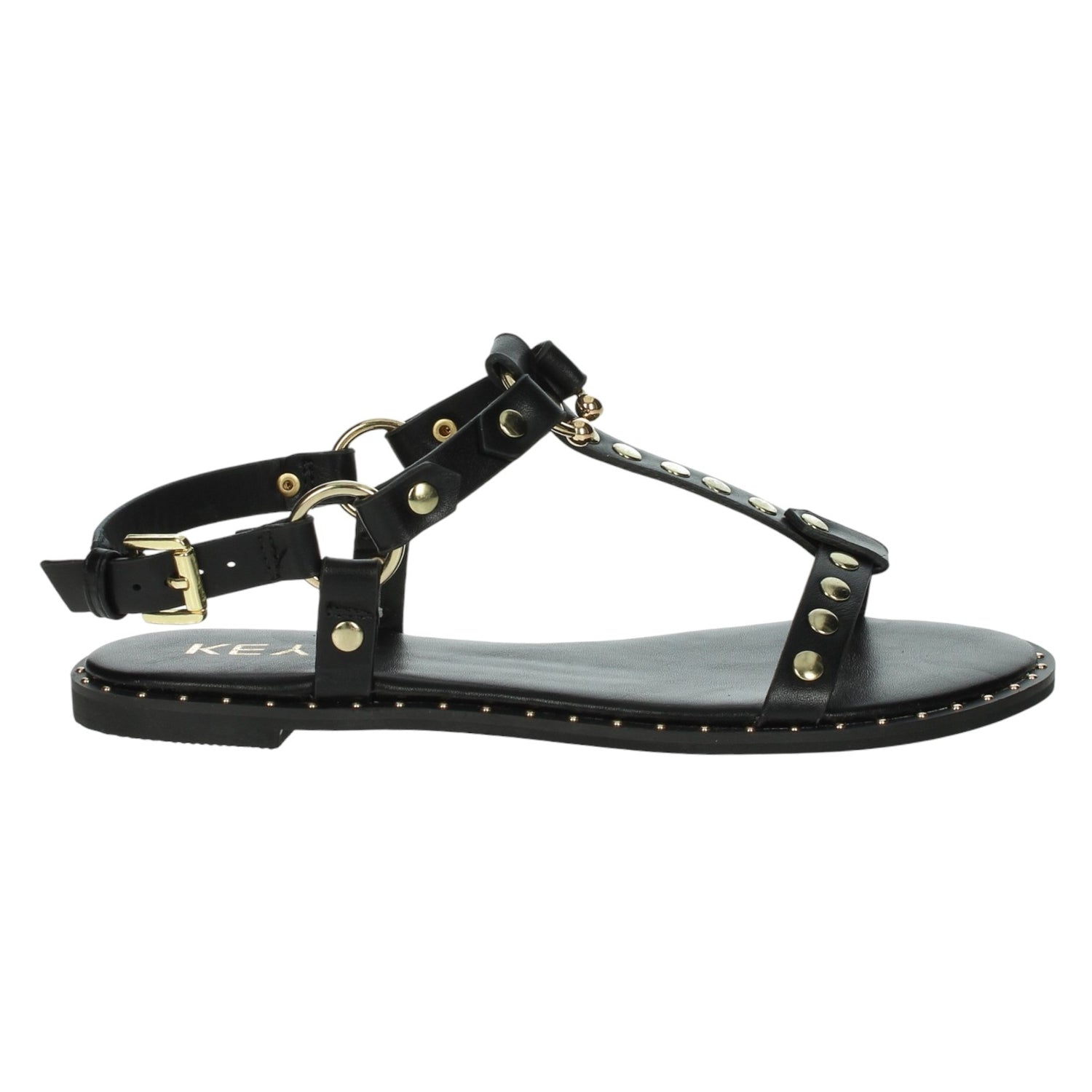 Keys Sandalo Basso Donna in Ecopelle Nera con Borchie Dorate