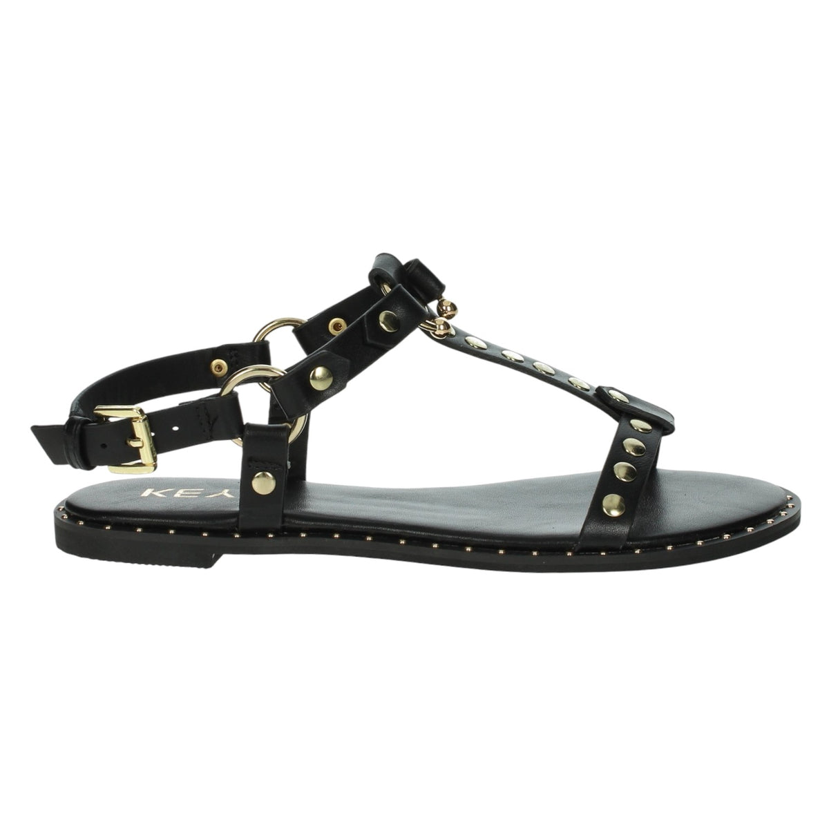 Keys Sandalo Basso Donna in Ecopelle Nera con Borchie Dorate