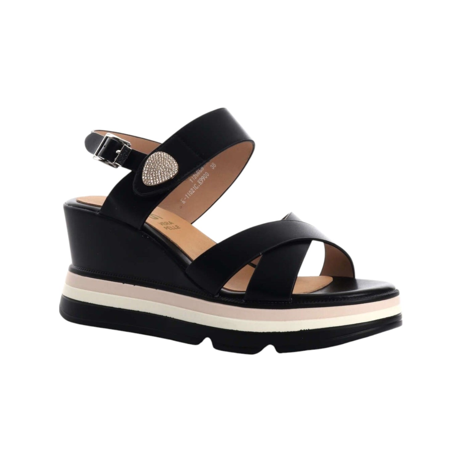 Keys Sandalo Donna in Ecopelle Nera con Strass e Strappo