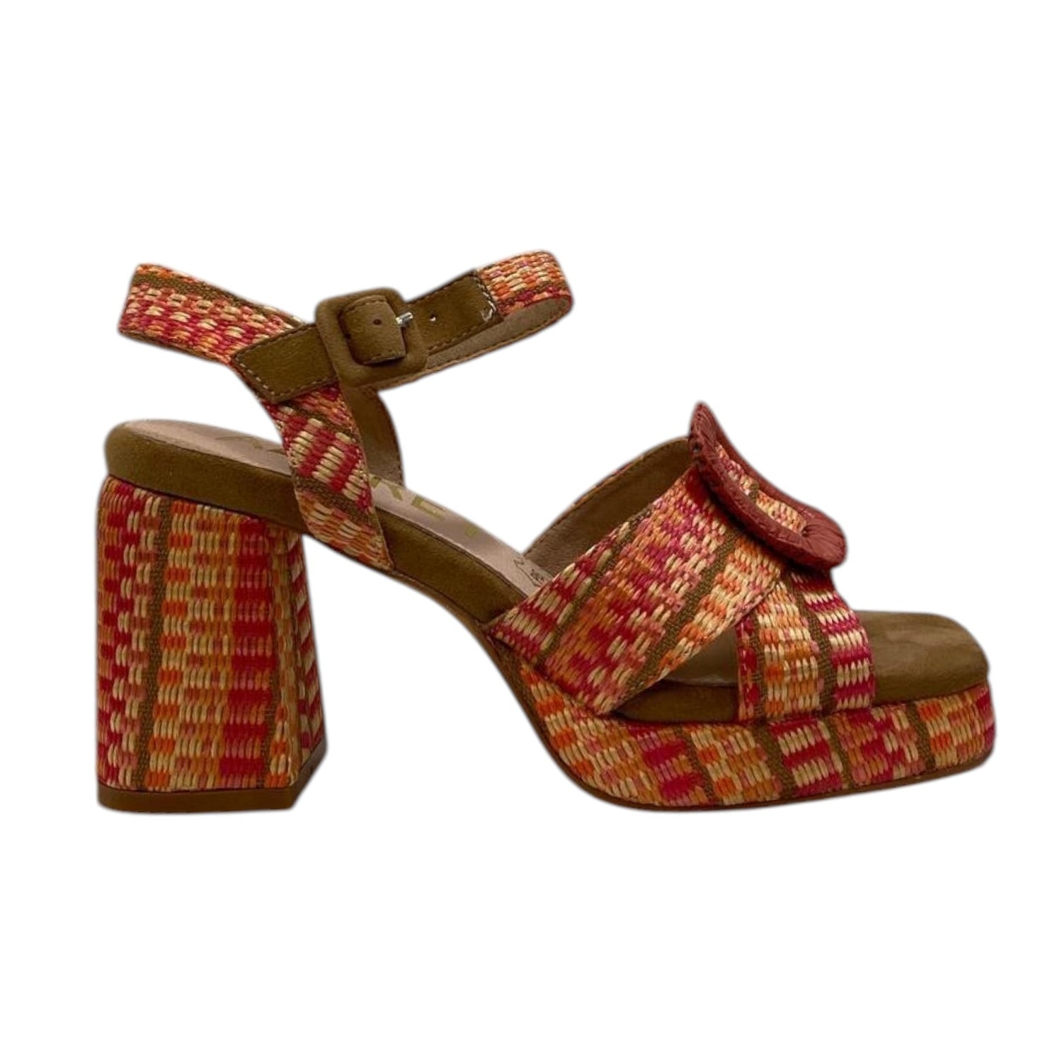 Azarey Sandalo Donna in Ecopelle Intrecciata Corallo con Fibbia e Tacco Alto 9,5cm