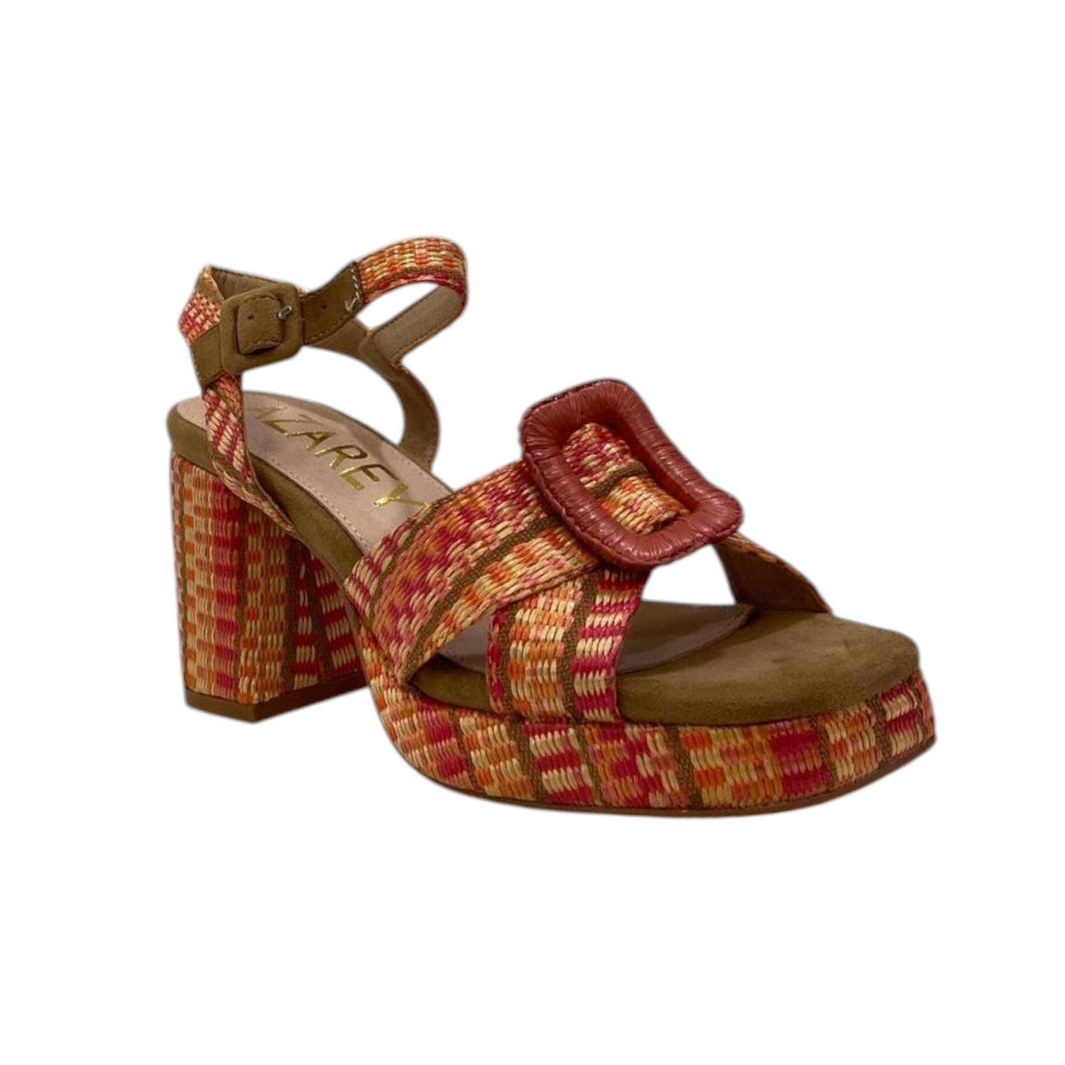 Azarey Sandalo Donna in Ecopelle Intrecciata Corallo con Fibbia e Tacco Alto 9,5cm