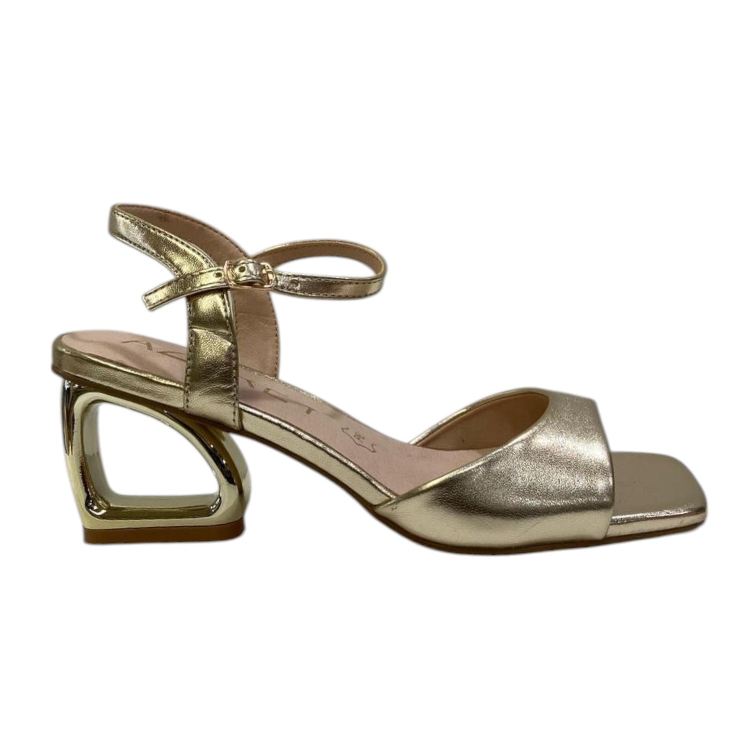 Azarey Sandalo Donna in Ecopelle Laminata Dorata con Tacco Dorato Alto 7,5cm