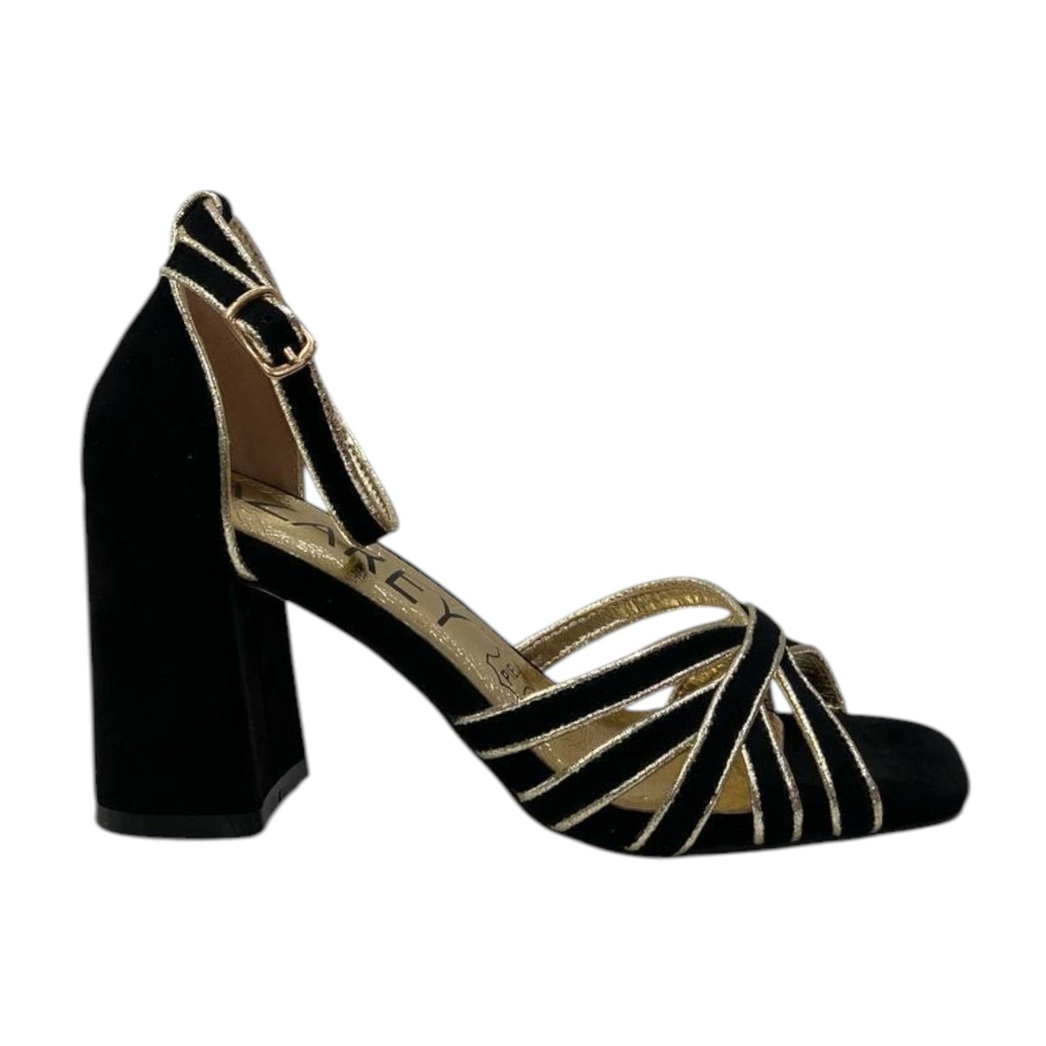 Azarey Sandalo Donna in Camoscio Nero con Inserti Dorati e Tacco Alto 8cm