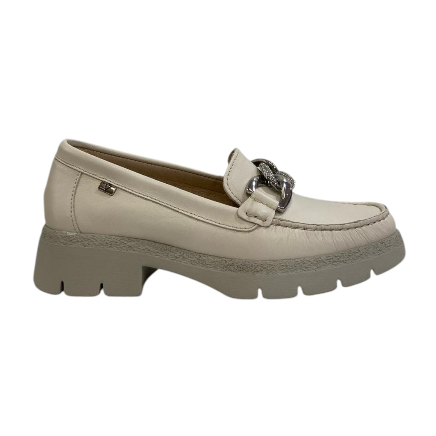 Valleverde Mocassino Beige con Accessorio Catena Argento da Donna