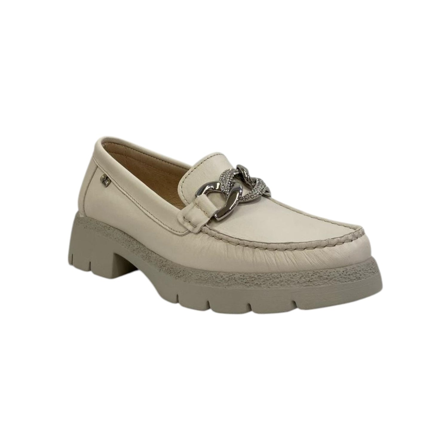 Valleverde Mocassino Beige con Accessorio Catena Argento da Donna