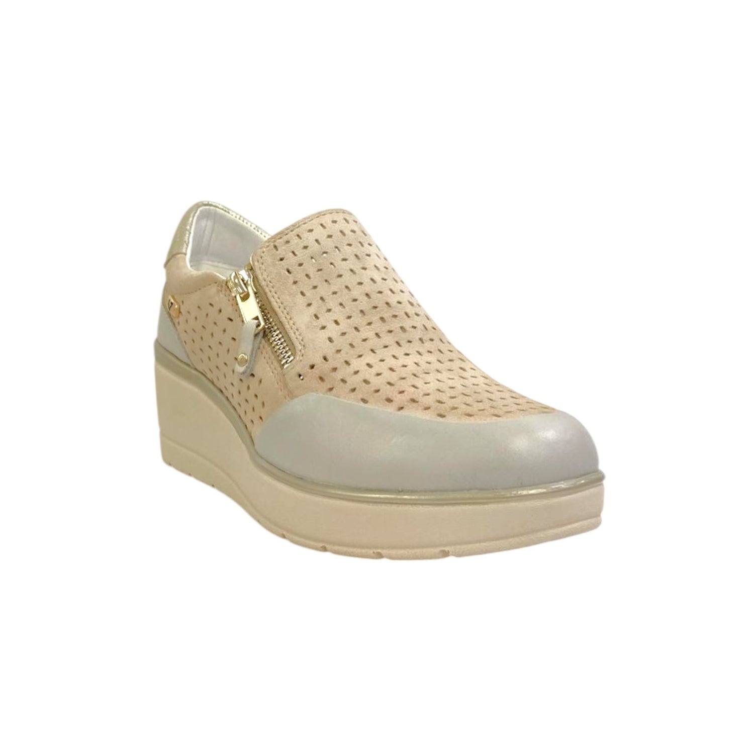 Valleverde Slip On Beige con Motivo Traforato e Zeppa da Donna