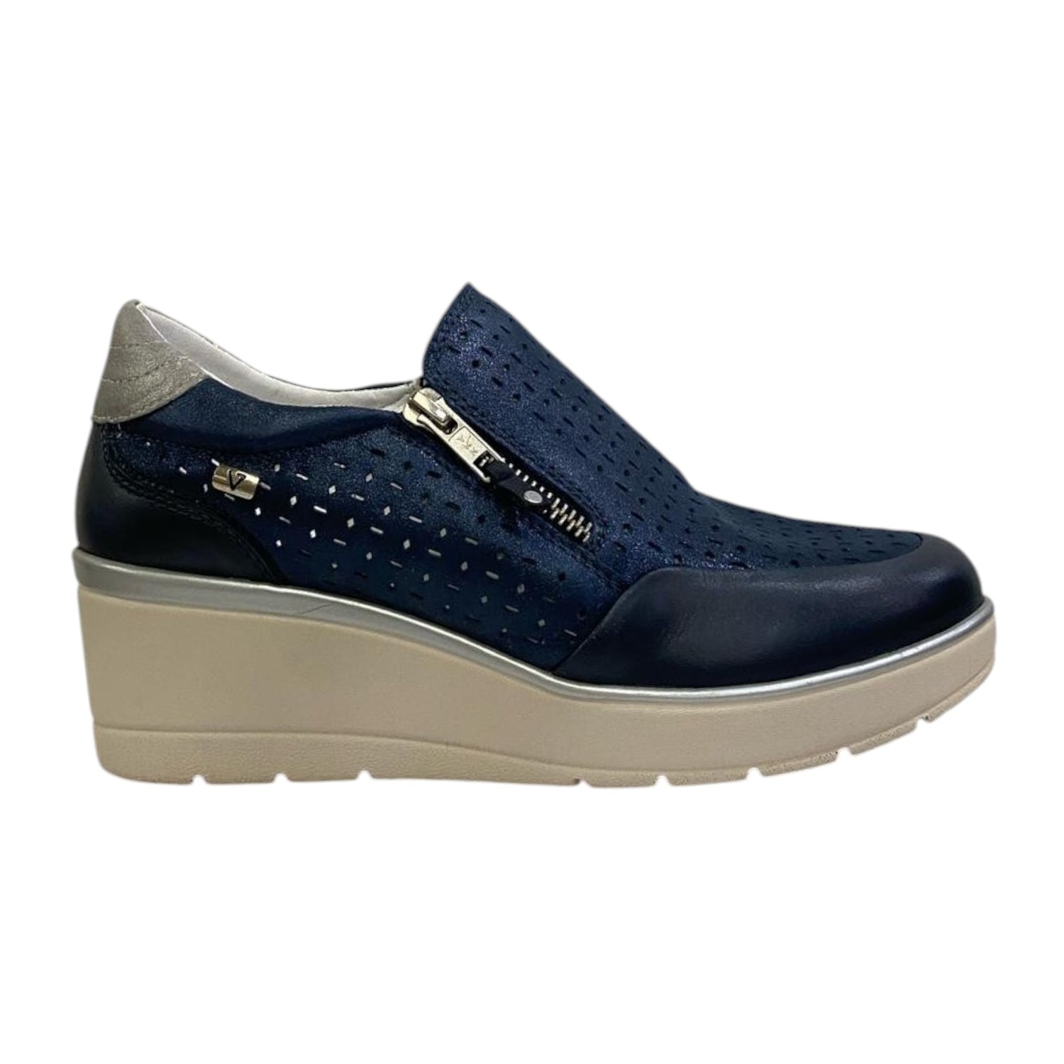 Valleverde Slip On Blu con Motivo Traforato e Zeppa da Donna