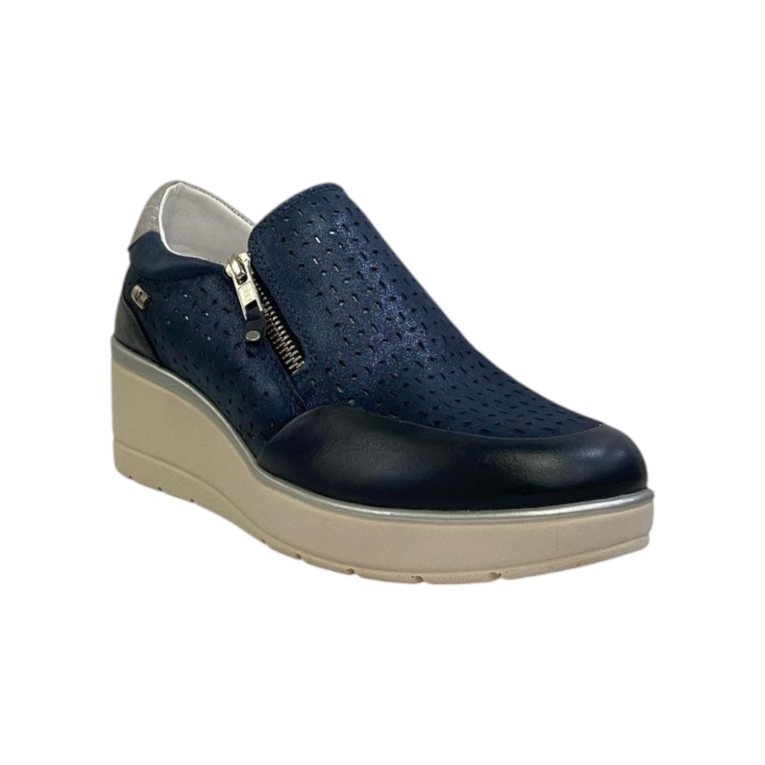 Valleverde Slip On Blu con Motivo Traforato e Zeppa da Donna