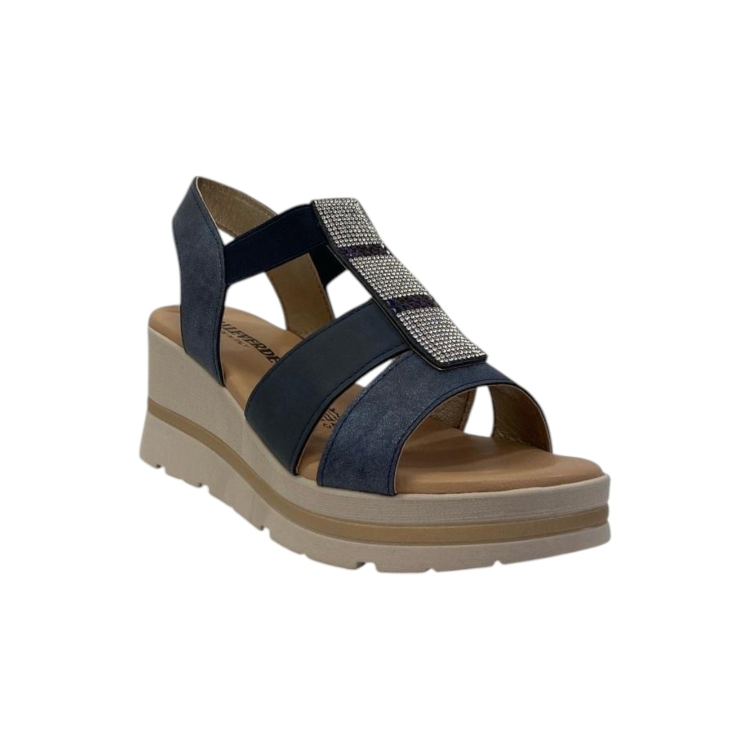 Valleverde Sandalo Blu con Zeppa e Strass da Donna