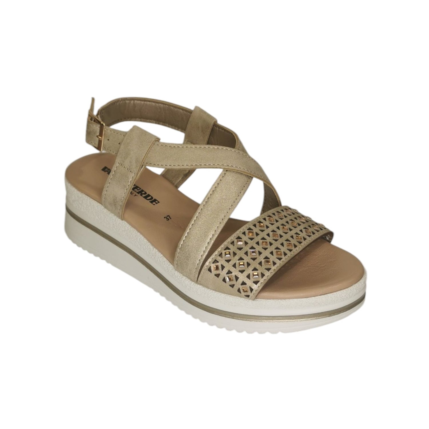 Valleverde Sandalo Oro con Fascia Incrociata e Zeppa da Donna