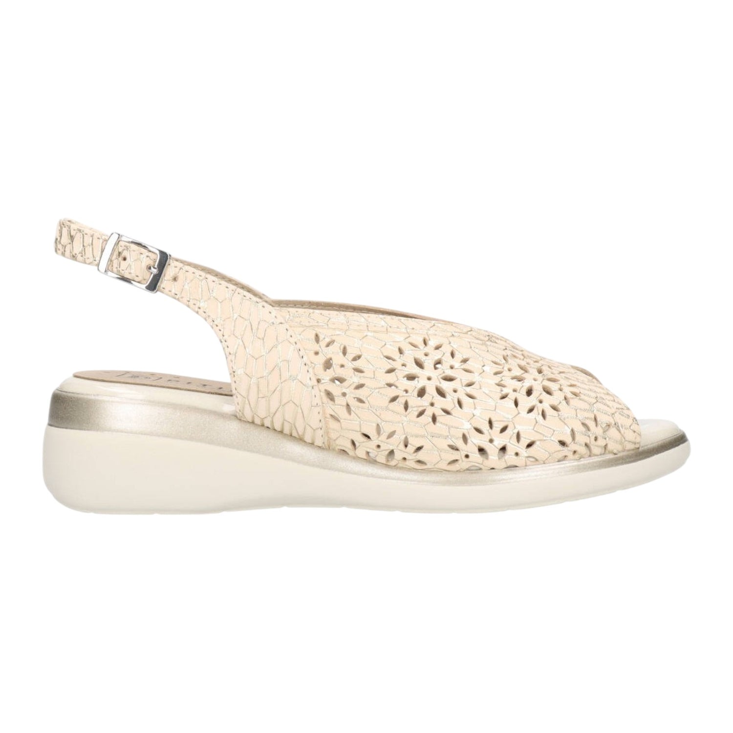 Pitillos Sandalo Donna in Pelle Traforata Oro con Zeppa