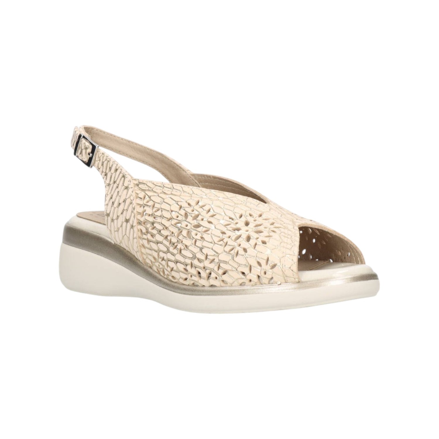 Pitillos Sandalo Donna in Pelle Traforata Oro con Zeppa