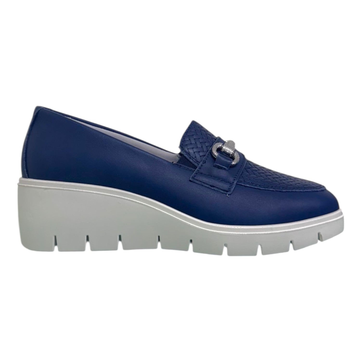 Enval Soft Mocassino Blu in Pelle Intrecciata con Zeppa da Donna