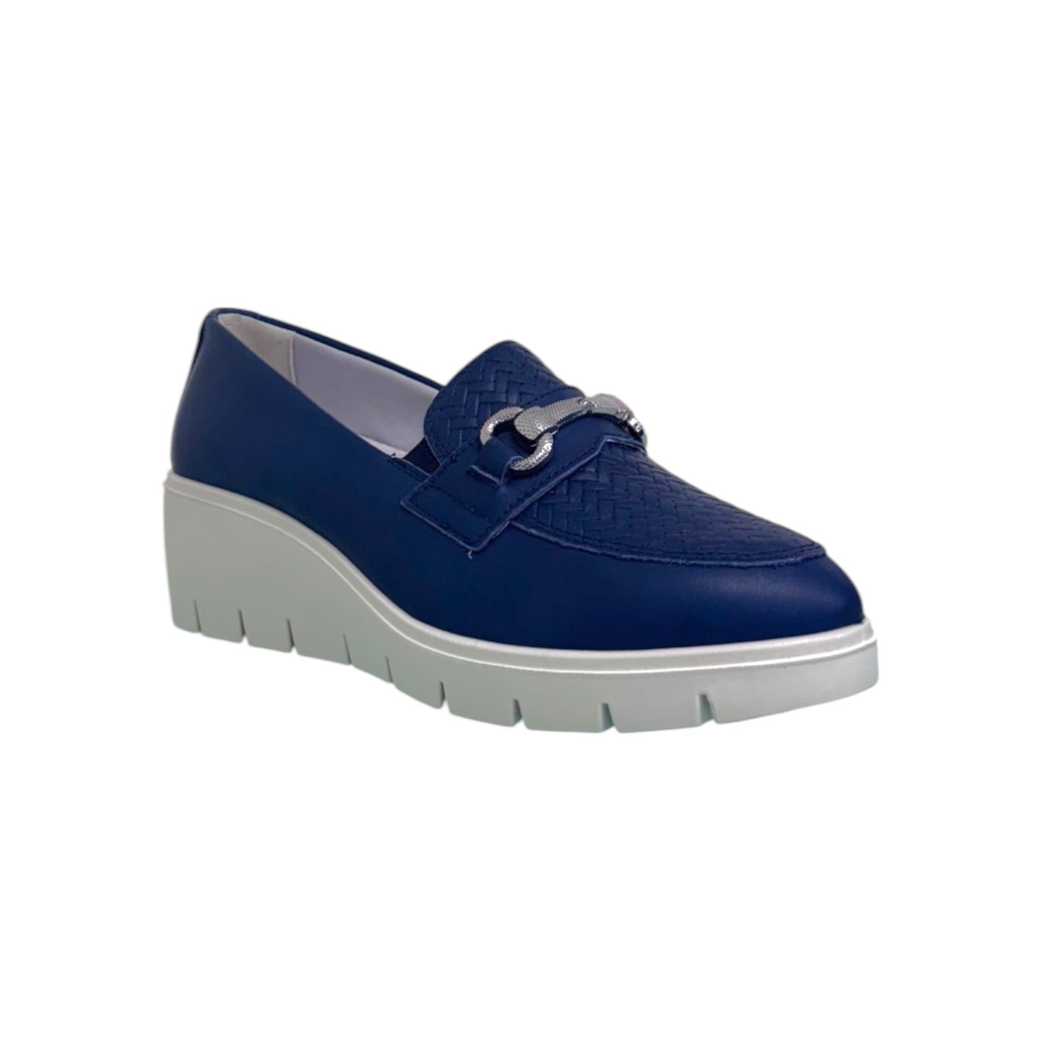 Enval Soft Mocassino Blu in Pelle Intrecciata con Zeppa da Donna