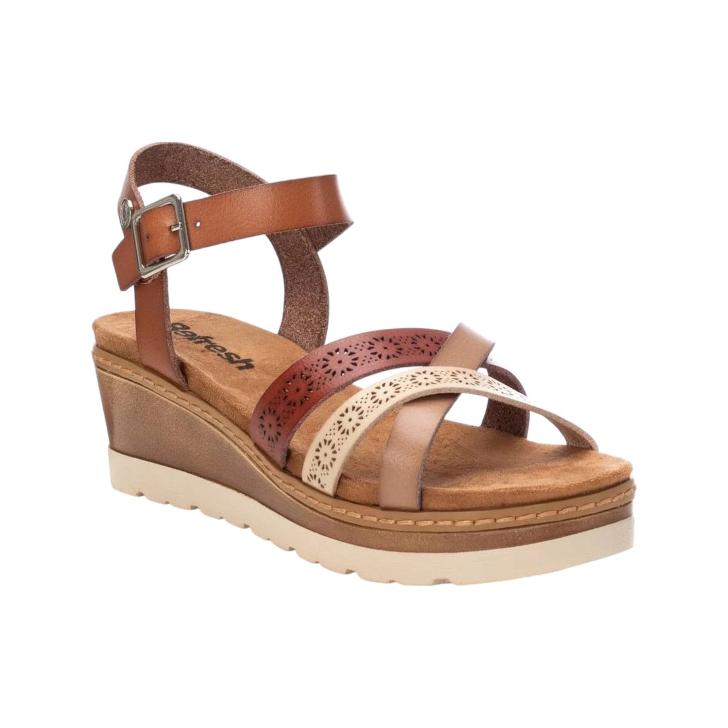 Refresh Sandalo Camel con Multi Fascette e Zeppa da Donna