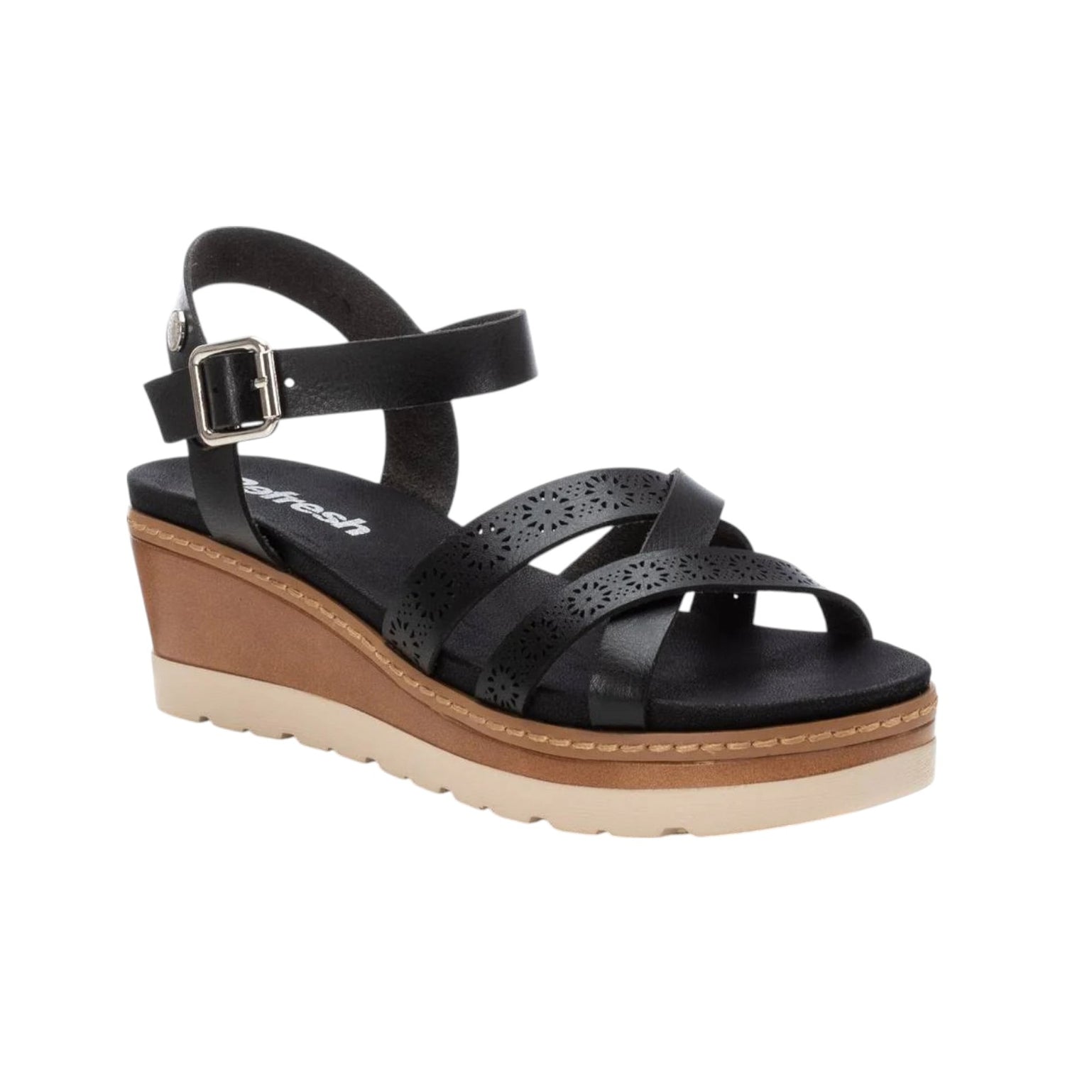 Refresh Sandalo Nero con Multi Fascette e Zeppa da Donna