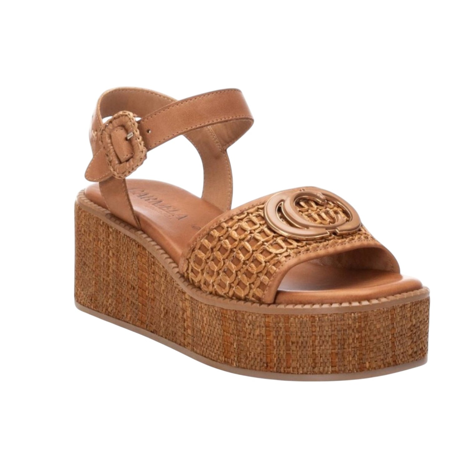 Carmela Sandalo Cuoio in Pelle con Zeppa da Donna