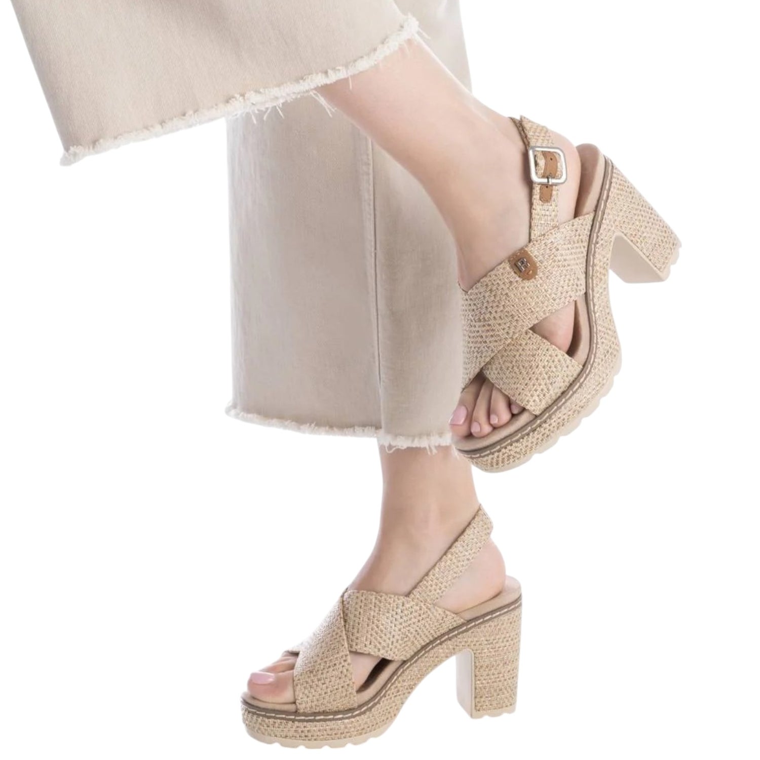 Refresh Sandalo Beige in Raffia con Dettaglio Camel t.9 da Donna