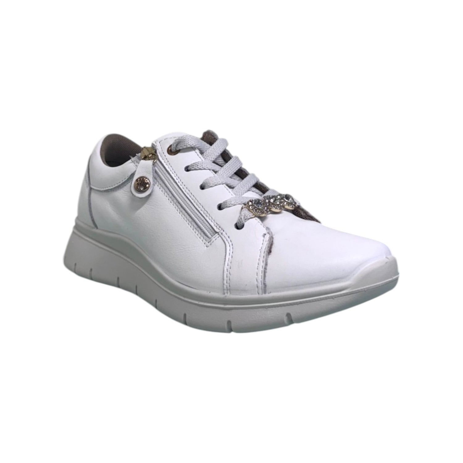 Enval Soft Sneakers Bianca in Pelle con Accessorio Gioiello da Donna