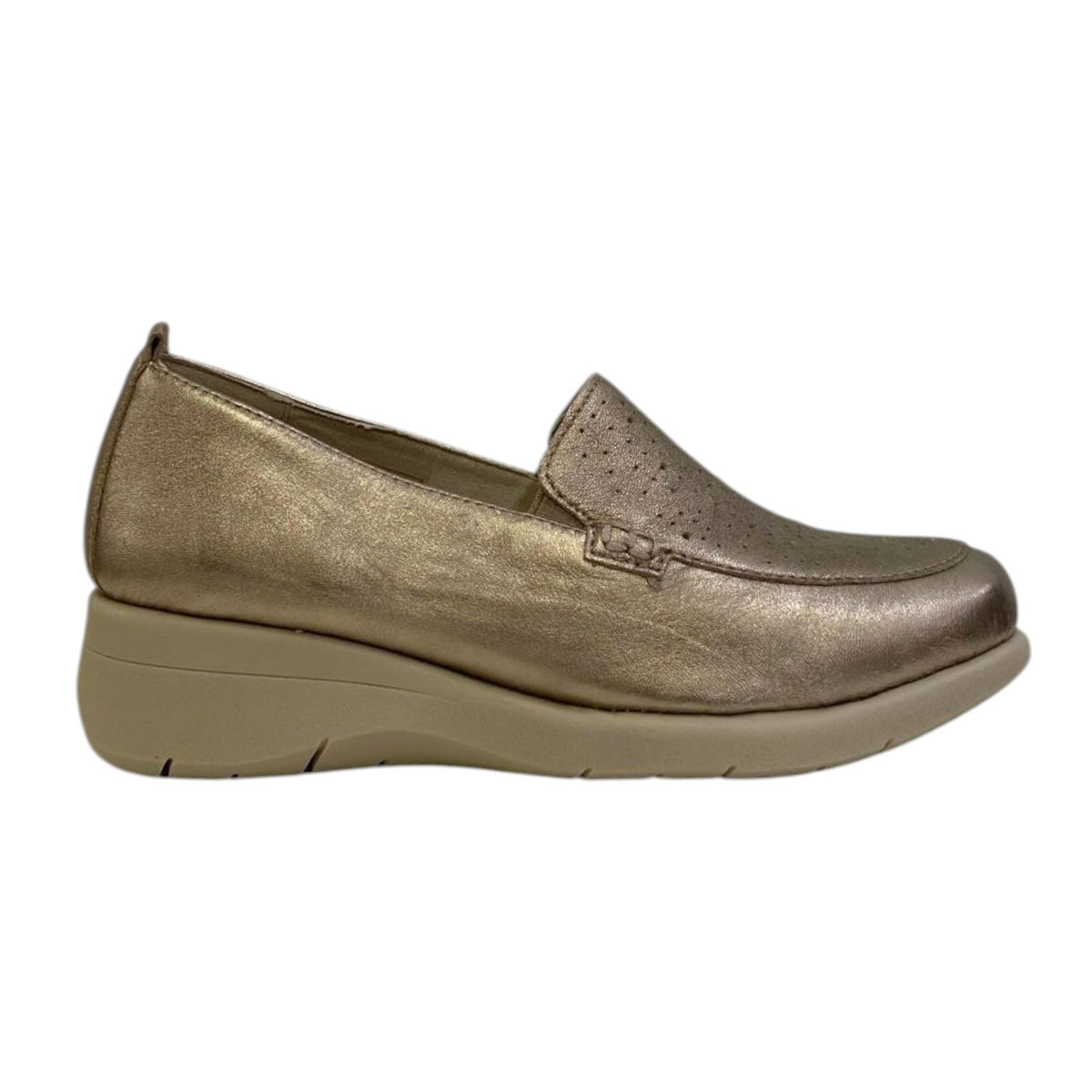Susimoda Mocassino Bronzo Traforato in Pelle Laminata con Zeppa da Donna