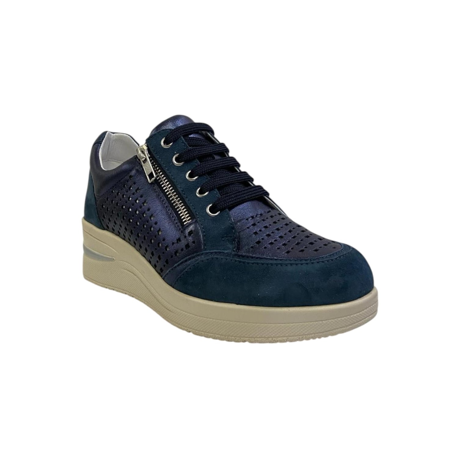 Susimoda Sneakers Blu Traforata in Pelle e Camoscio da Donna