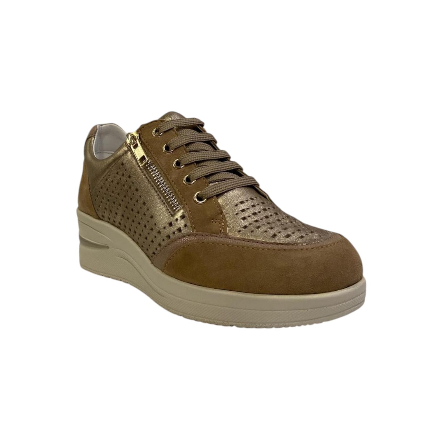 Susimoda Sneakers Camel Traforata in Pelle e Camoscio da Donna