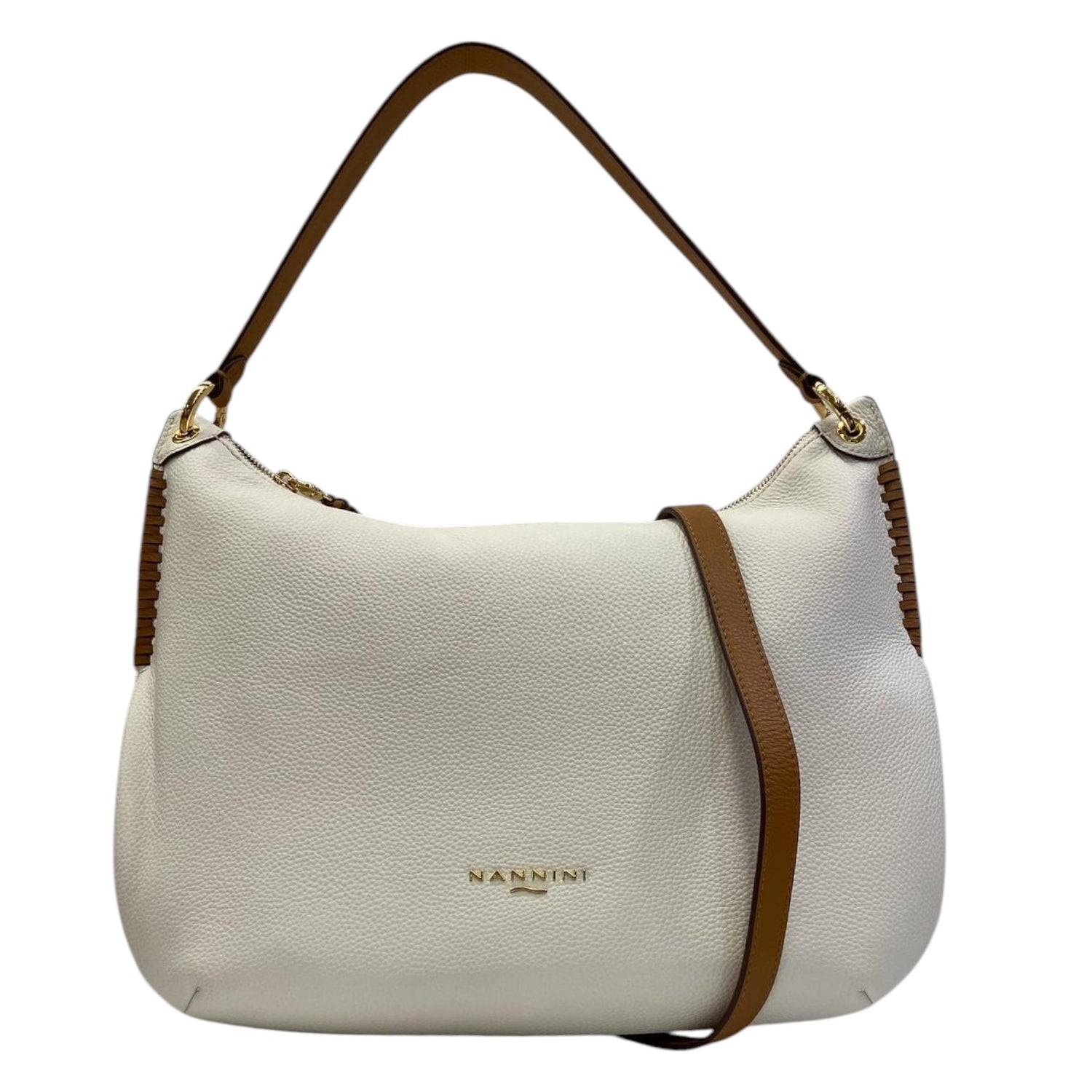 Nannini Firenze Borsa a Spalla Yara Donna in Pelle Bianca Cognac con Tracolla