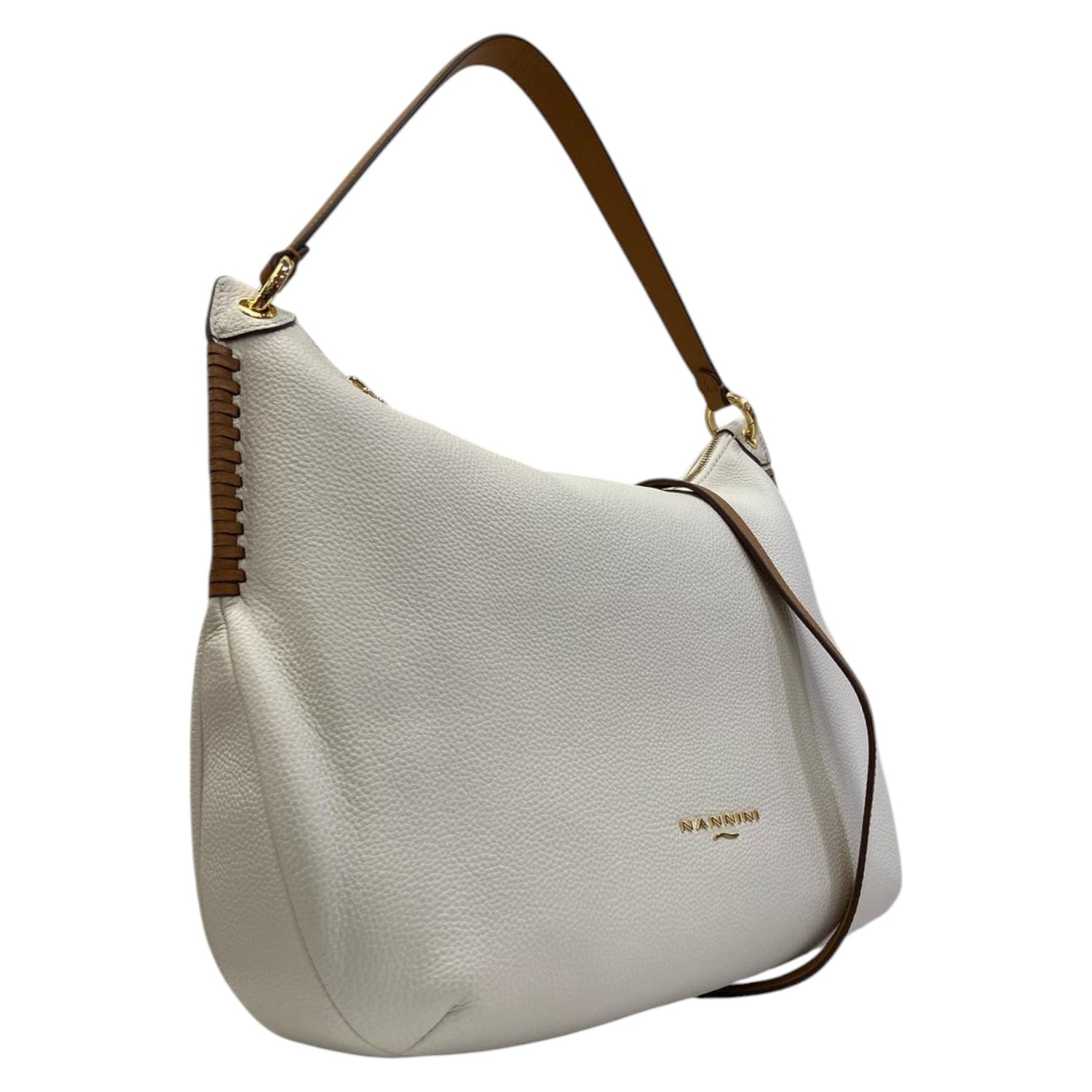Nannini Firenze Borsa a Spalla Yara Donna in Pelle Bianca Cognac con Tracolla